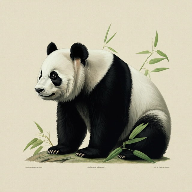 a panda bear on a cream background